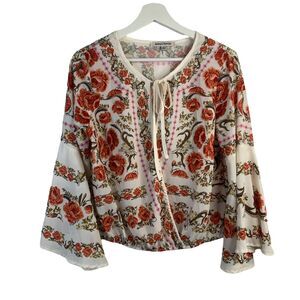 Jealous Tomato Size S Top Floral Surplice Wrap Front Long Bell Sleeve Women’s